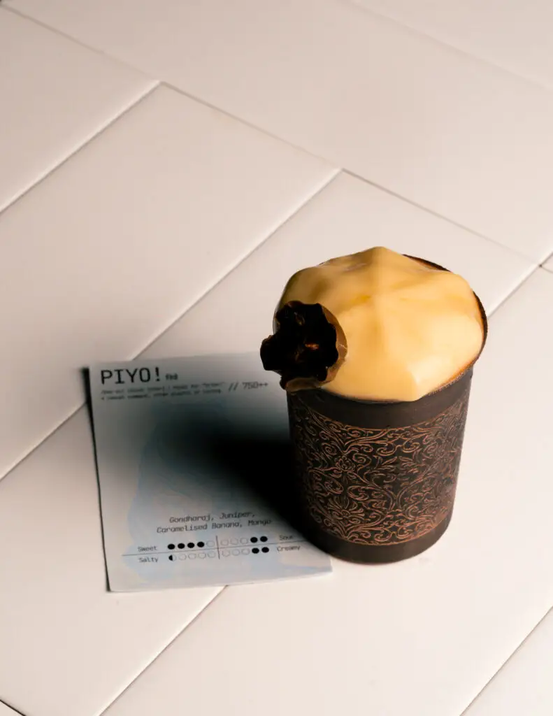 "Piyo handcrafted cocktail at Atelier V cocktail bar in Indore"