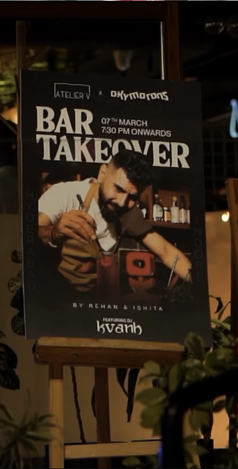Oxymorons Hyderabad bar takeover event Indore – guest shift cocktail event at Atelier V March 2026